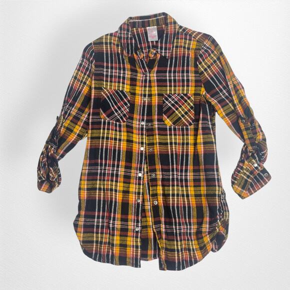 No‎ Boundaries Plaid Long Sleeve Button Down Size M 7-9 - Picture 1 of 7